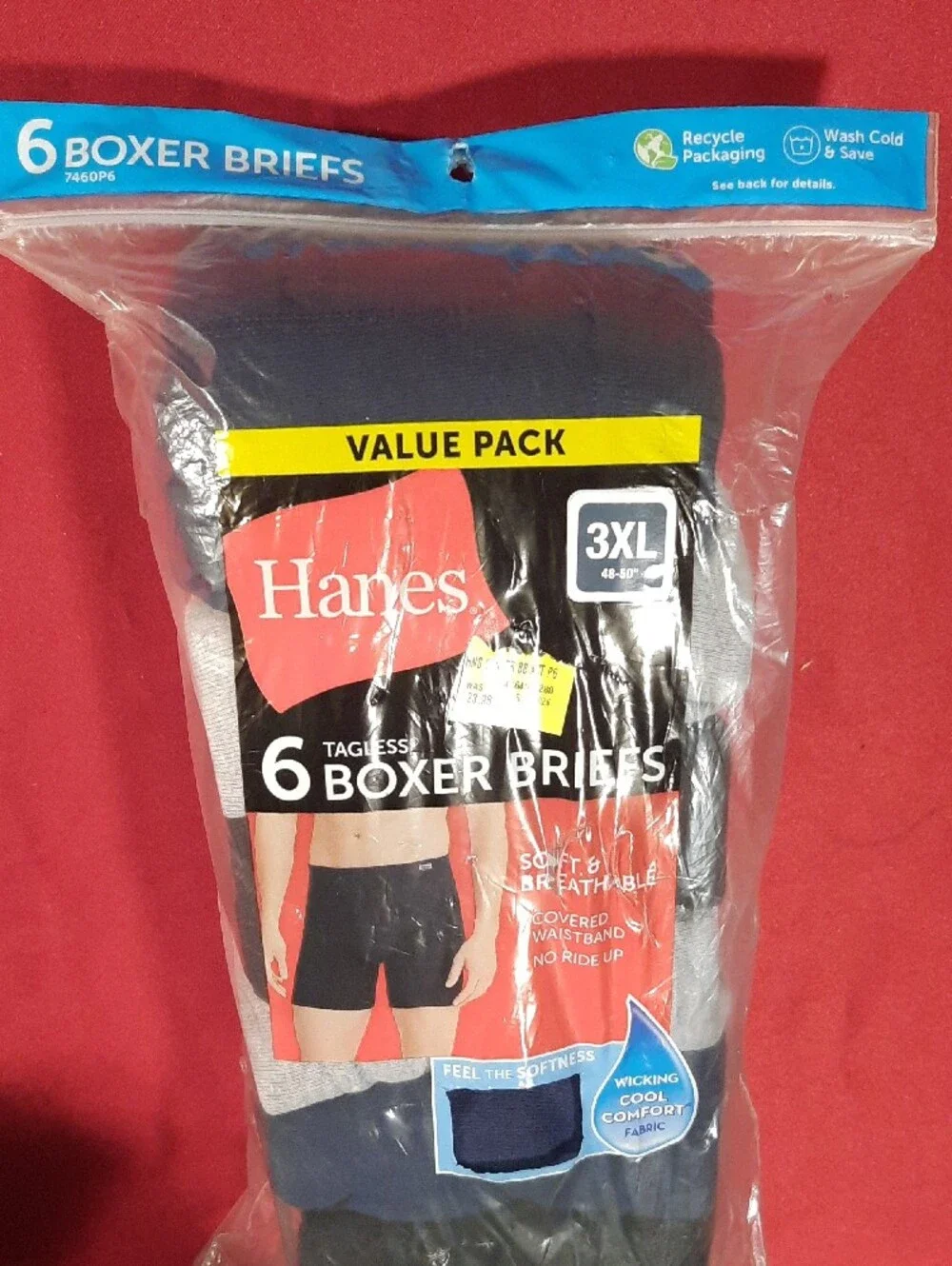 Hanes 6-Pack Tagless Boxer Briefs - Black & Navy & Gray 3XL